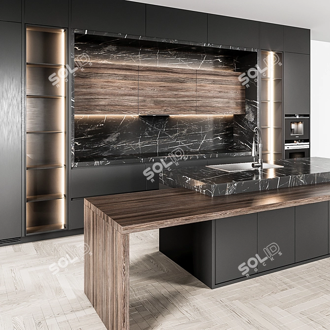 Sleek Black Kitchen Set 3D model image 2