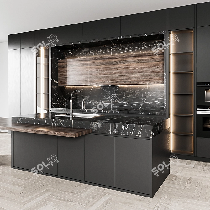 Sleek Black Kitchen Set 3D model image 4