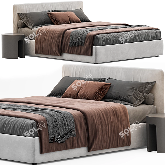 Meridiani Stone Up Bed: Upholstered Double Bed. 3D model image 1