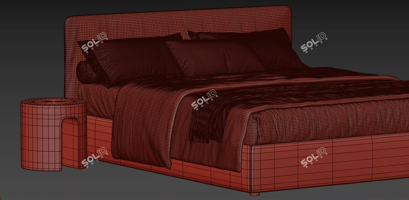 Meridiani Stone Up Bed: Upholstered Double Bed. 3D model image 5