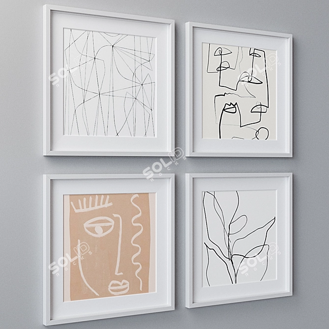 Large Wall Paintings Set: 4 Frame Colors 3D model image 2