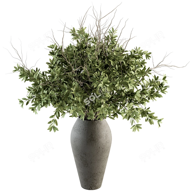 Concrete Vase Bouquet - Green Branch 3D model image 1
