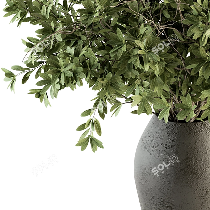 Concrete Vase Bouquet - Green Branch 3D model image 3