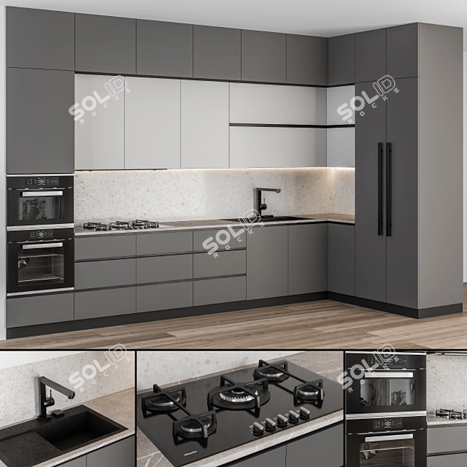 Modern Gray and White Kitchen Cabinets 3D model image 1
