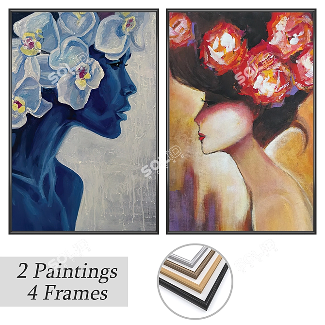 Artistic Paintings Set with Versatile Frames 3D model image 1