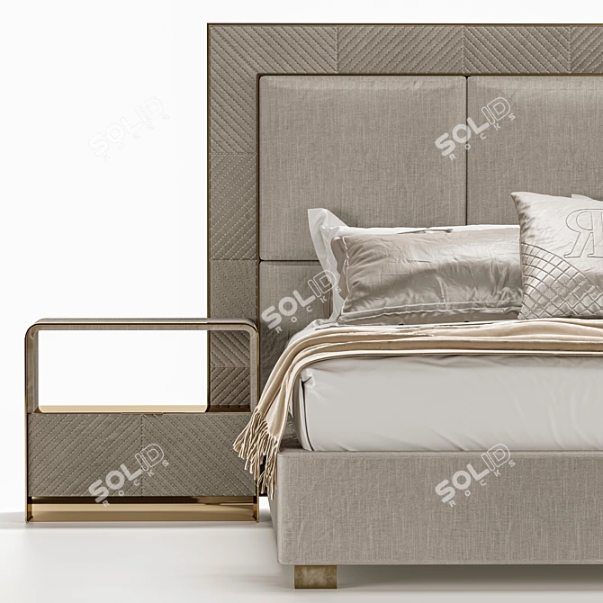 Elegant Upholstered Aura Bed 3D model image 3