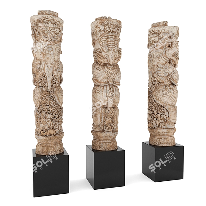 Exquisite Asian Totem Sculpture 3D model image 2