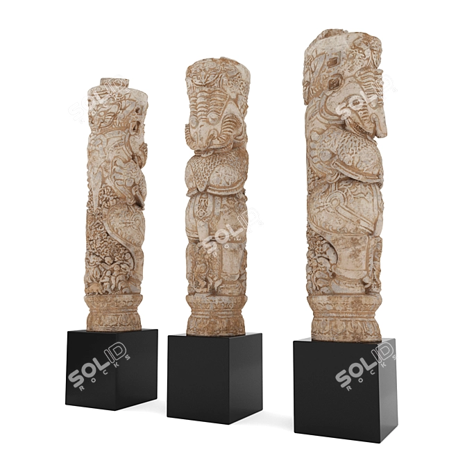 Exquisite Asian Totem Sculpture 3D model image 4