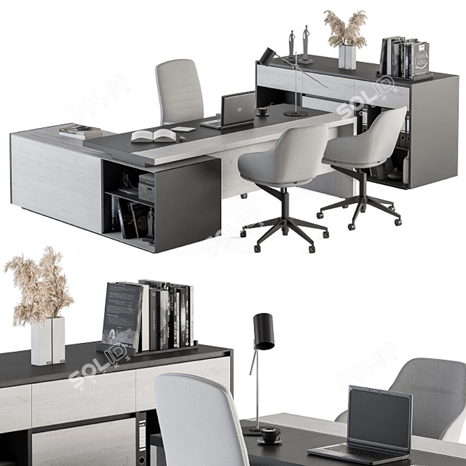 Gray and Black Manager Desk - Office Furniture 3D model image 1