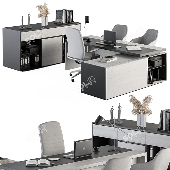 Gray and Black Manager Desk - Office Furniture 3D model image 2