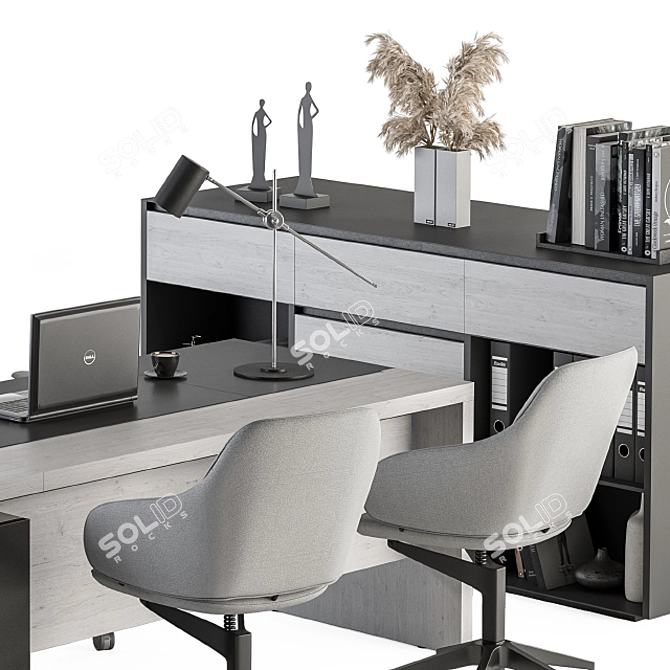 Gray and Black Manager Desk - Office Furniture 3D model image 3