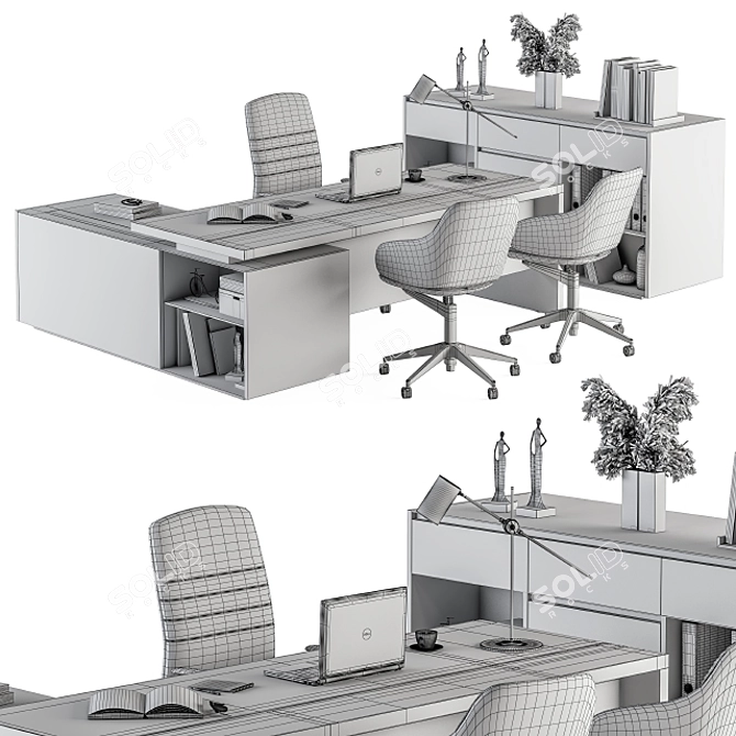 Gray and Black Manager Desk - Office Furniture 3D model image 6