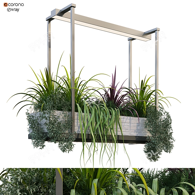 Modern Metal Box Plant Set 3D model image 1