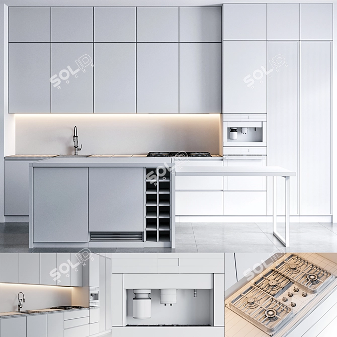 Modern Kitchen Cabinet Set 3D model image 6