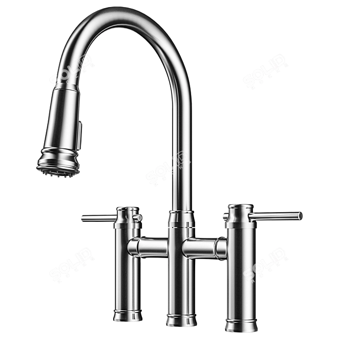 Empressa Bridge: Dual-Handle Brass Faucet 3D model image 1