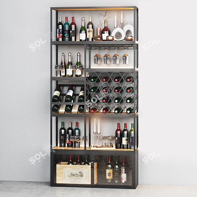 Industrial Standing Wine Rack with Glass Rack 3D model image 3