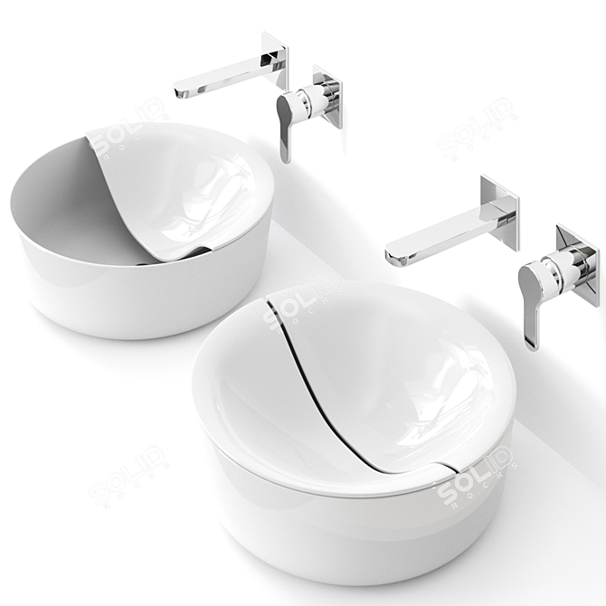 Mizu Coppia Ceramic Washbasin - Elegant and Compact 3D model image 3