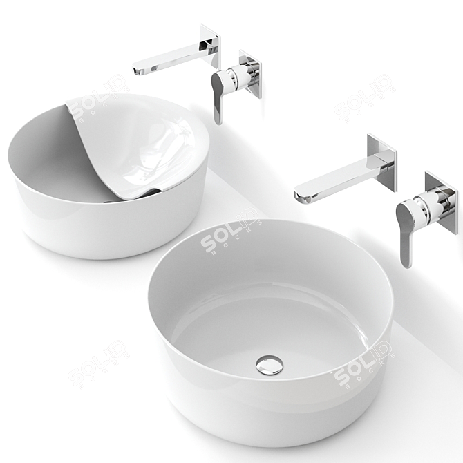 Mizu Coppia Ceramic Washbasin - Elegant and Compact 3D model image 1