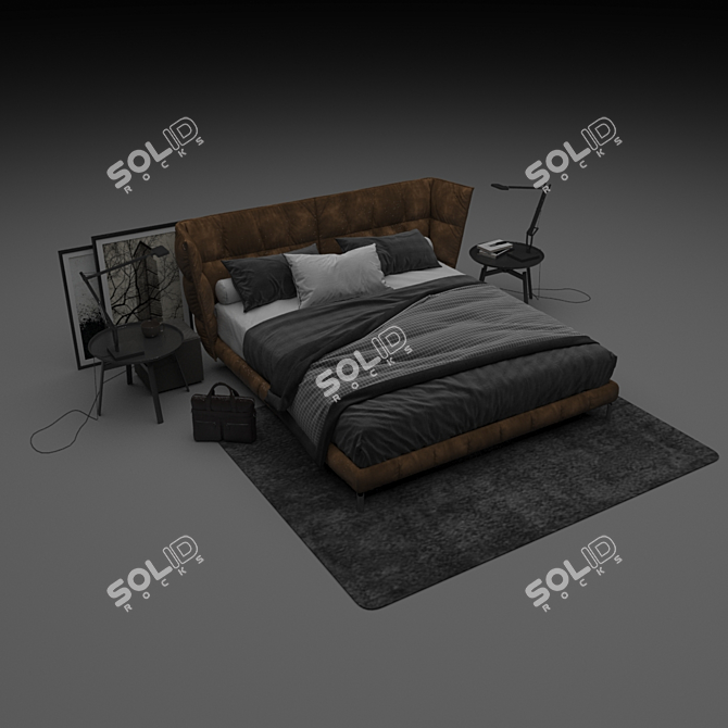 Modern Double Bed 3D model image 1