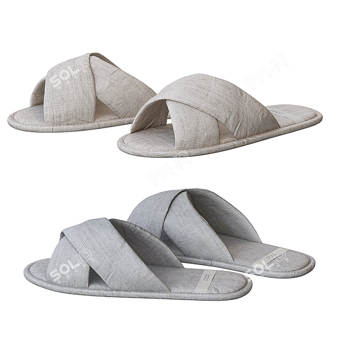 Cozy Linen Crossover Slippers by Zara Home 3D model image 4