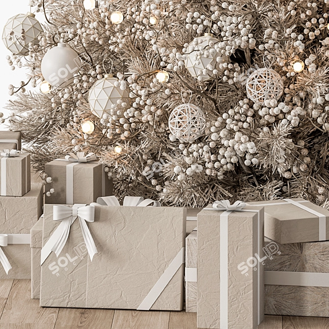 Frosty Holiday Delight - Cream and White Christmas Tree 3D model image 4