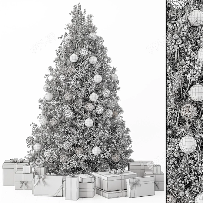 Frosty Holiday Delight - Cream and White Christmas Tree 3D model image 5