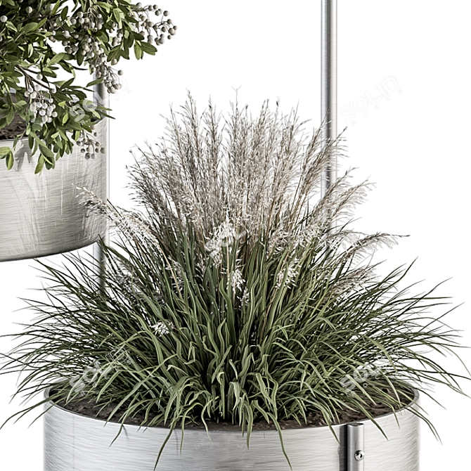 Modern Silver Box Indoor Plant Set 3D model image 3