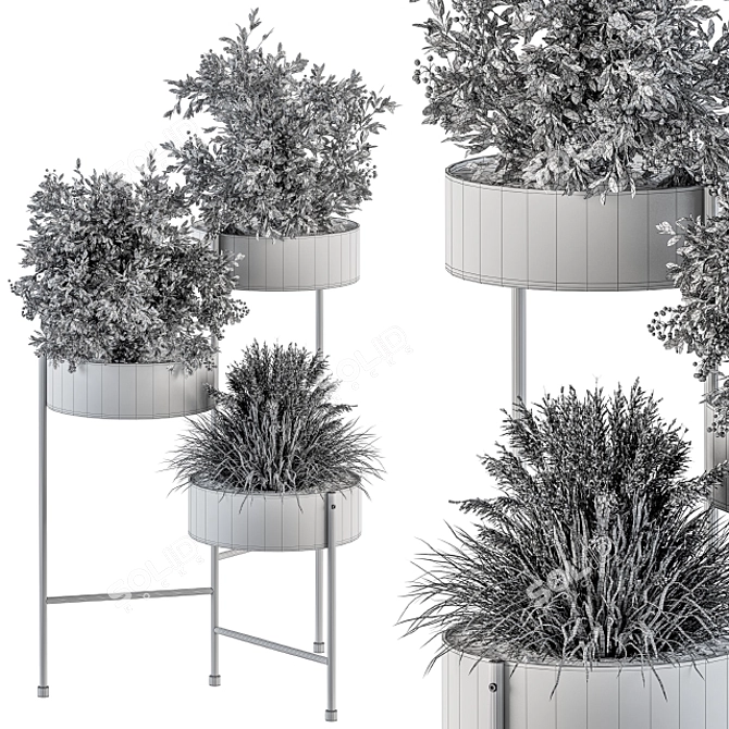 Modern Silver Box Indoor Plant Set 3D model image 4