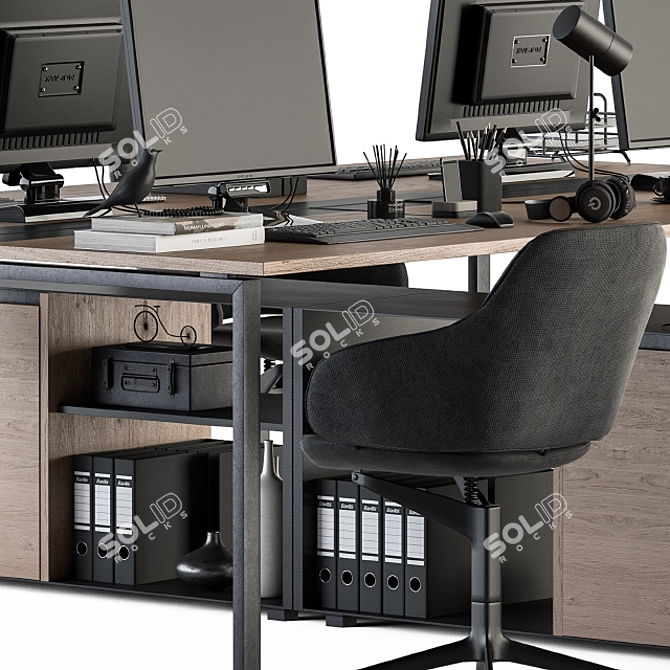 Wood and Black Employee Set 3D model image 5