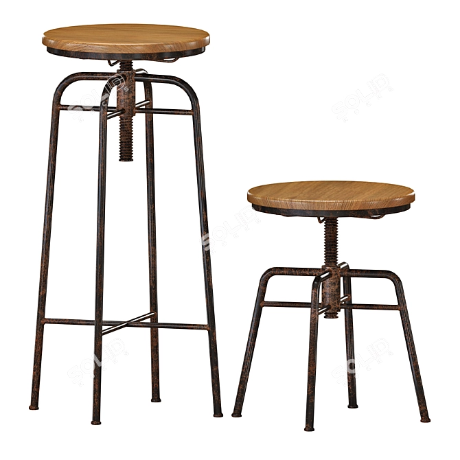 Rustic Rotating Bar Stools 3D model image 2