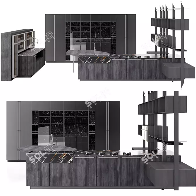 Retro Chic Kitchen Cabinets 3D model image 1