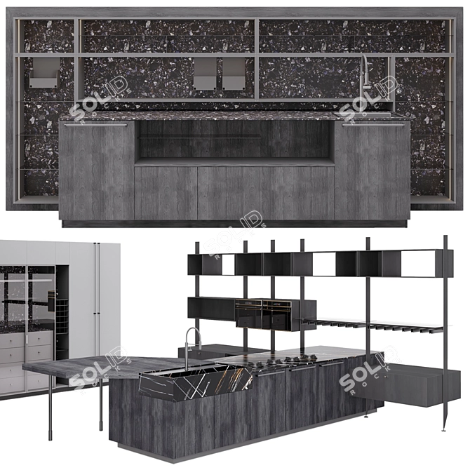 Retro Chic Kitchen Cabinets 3D model image 4