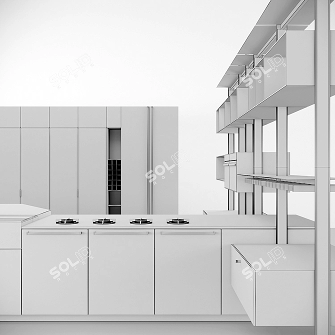 Retro Chic Kitchen Cabinets 3D model image 6