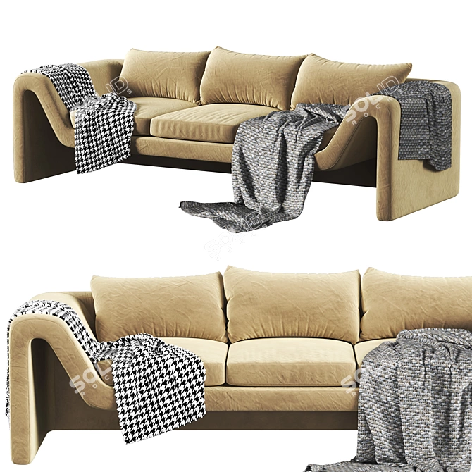 Sleek Perimeter Camel Sofa 3D model image 1