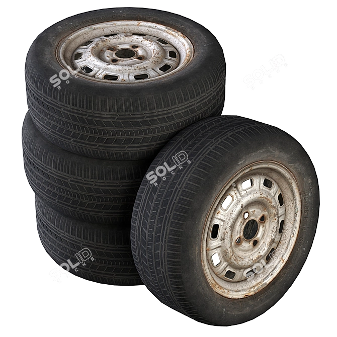 Vintage Low Poly Wheels 3D model image 1