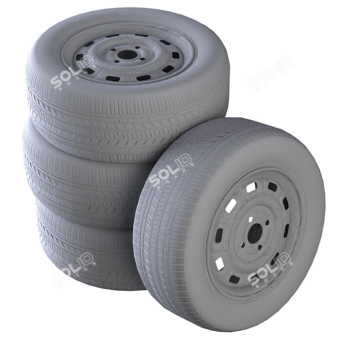 Vintage Low Poly Wheels 3D model image 2