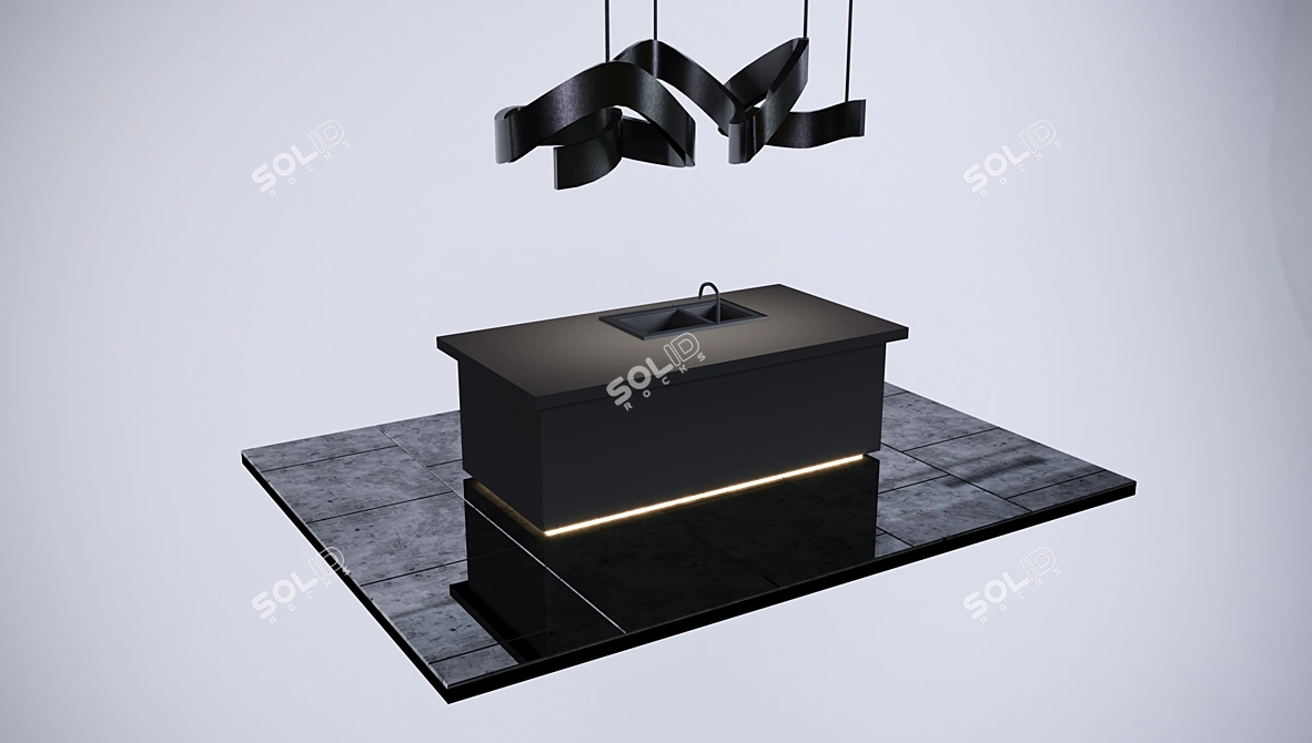 Black Modern Kitchen Island 3D model image 1