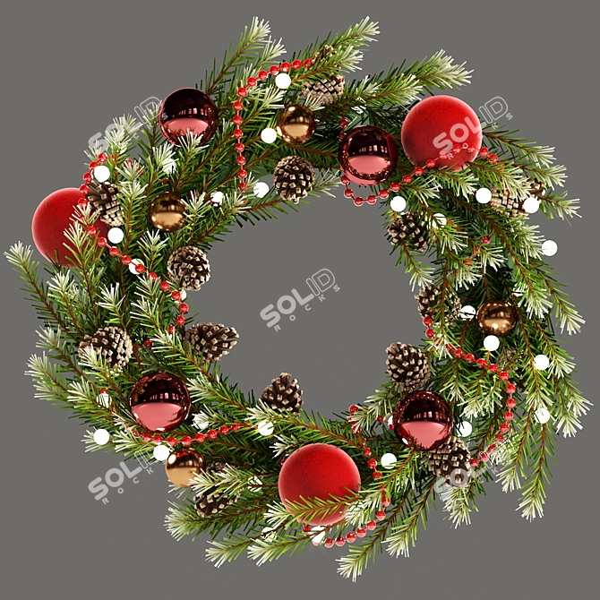 Festive Holiday Wreath with Toys & Pine Cones 3D model image 1