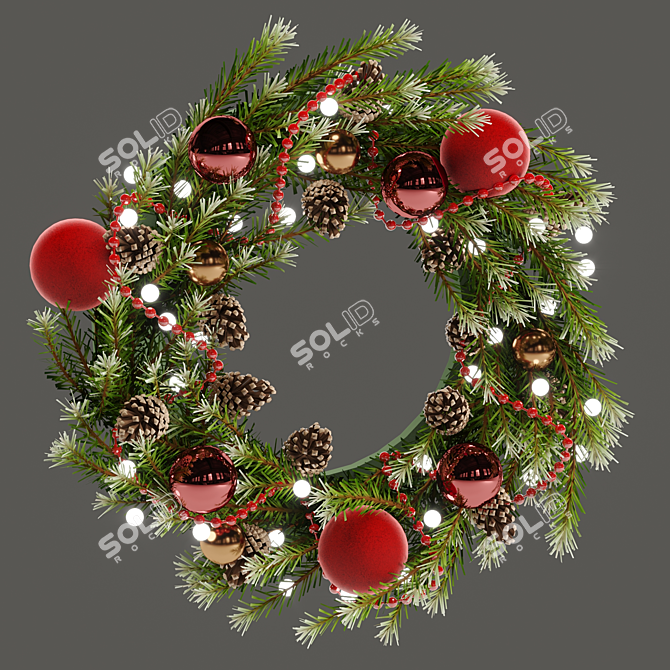 Festive Holiday Wreath with Toys & Pine Cones 3D model image 3