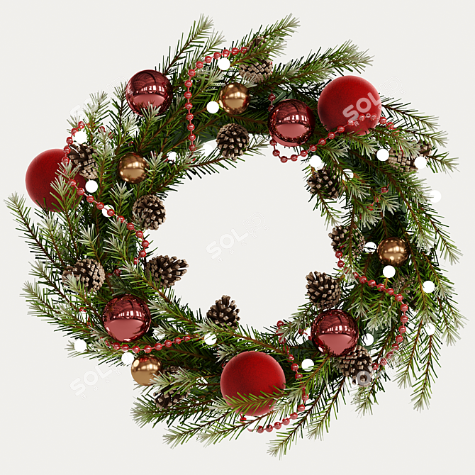 Festive Holiday Wreath with Toys & Pine Cones 3D model image 6