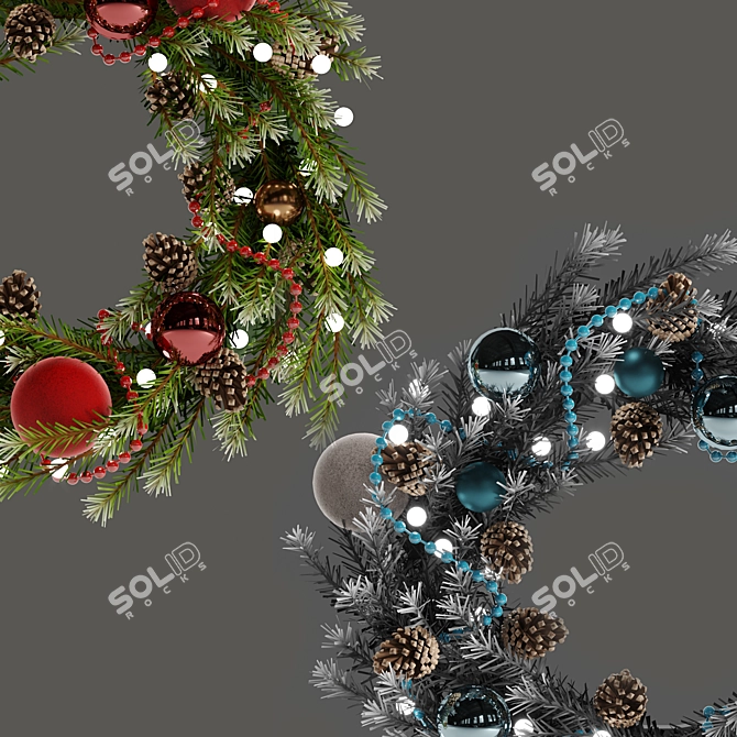 Festive Holiday Wreath with Toys & Pine Cones 3D model image 8