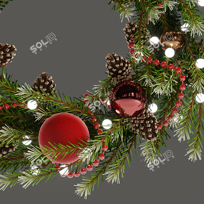 Festive Holiday Wreath with Toys & Pine Cones 3D model image 11