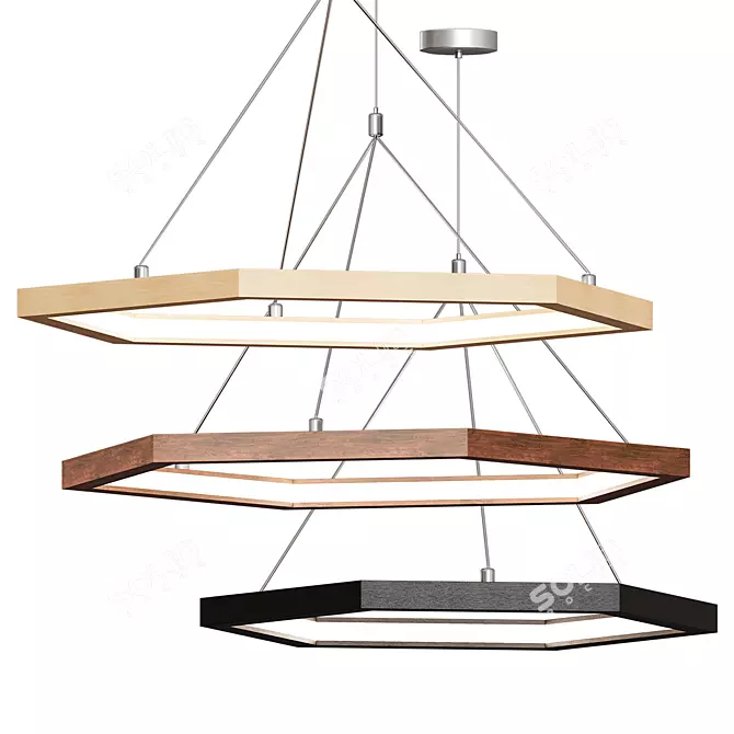 Wooden Hex Pendant Light 3D model image 7