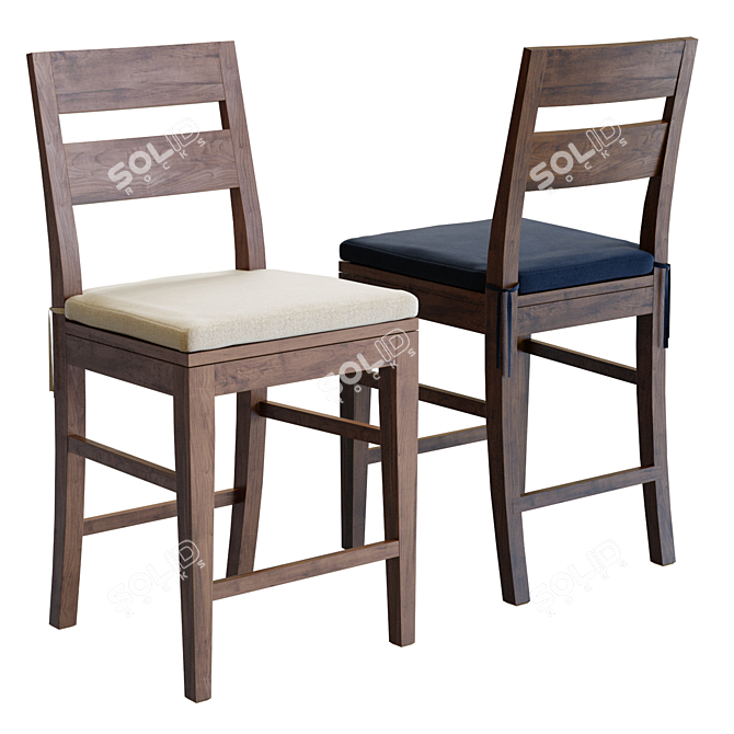 Crate & Barrel Basque Bar Stool: Solid Wood, Timeless Design 3D model image 1