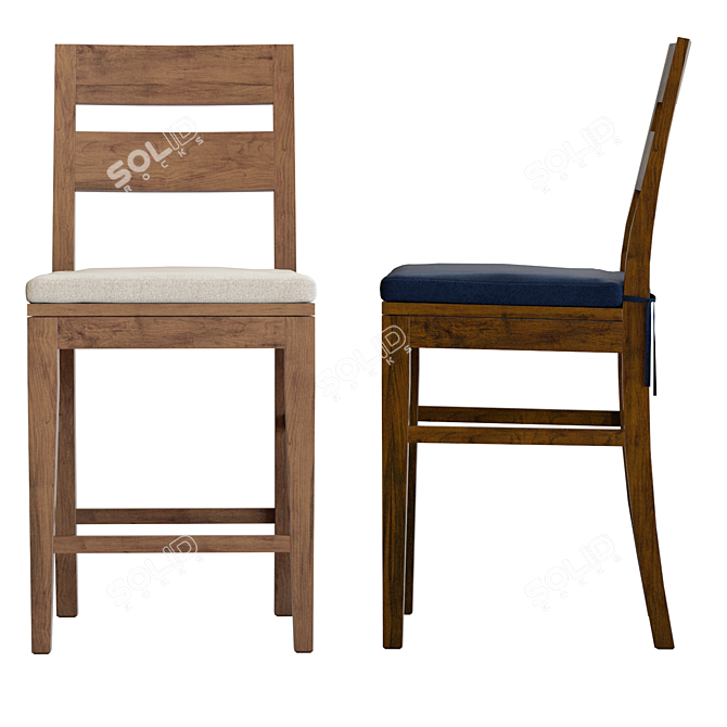 Crate & Barrel Basque Bar Stool: Solid Wood, Timeless Design 3D model image 3