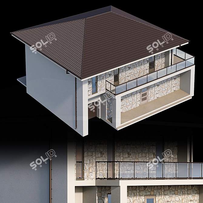 Modern Stone House with Panoramic Windows 3D model image 5