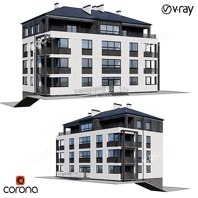 Modern Multi-storey Apartment House 3D model image 1