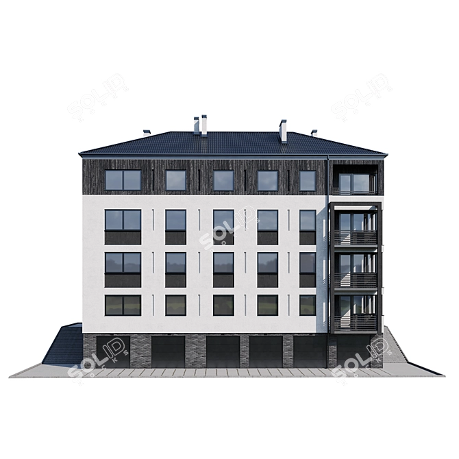 Modern Multi-storey Apartment House 3D model image 3