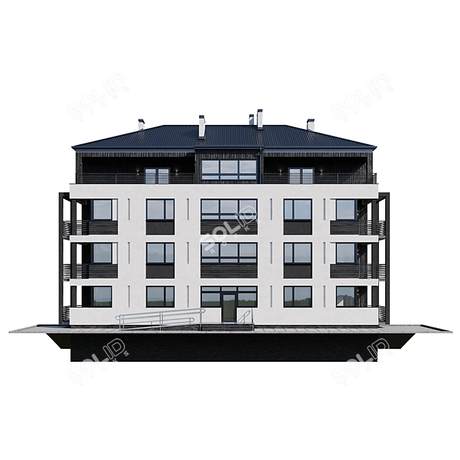 Modern Multi-storey Apartment House 3D model image 4