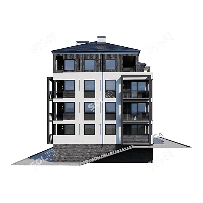 Modern Multi-storey Apartment House 3D model image 6